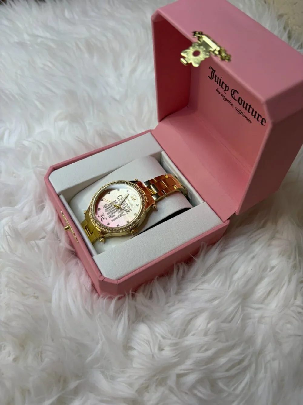 Juicy Couture Gold Tone Watch Pink Gold Ombre Dial Choose Juicy Rhinestone NWT